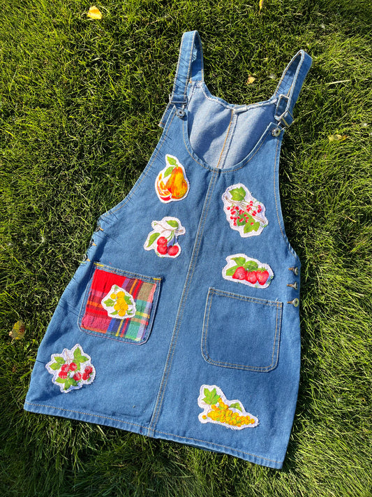 FRUIT PATCHWORK DENIM DRESS