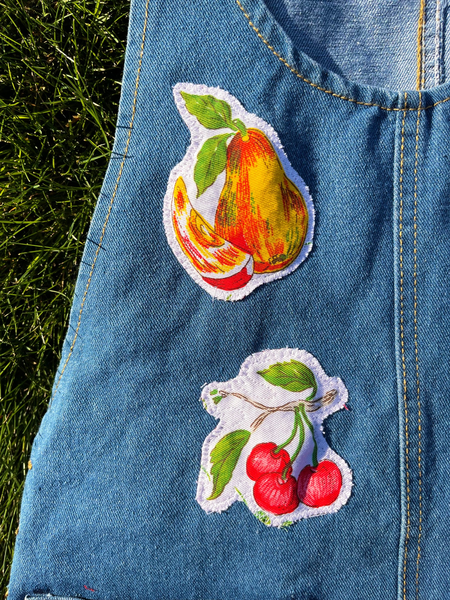 FRUIT PATCHWORK DENIM DRESS