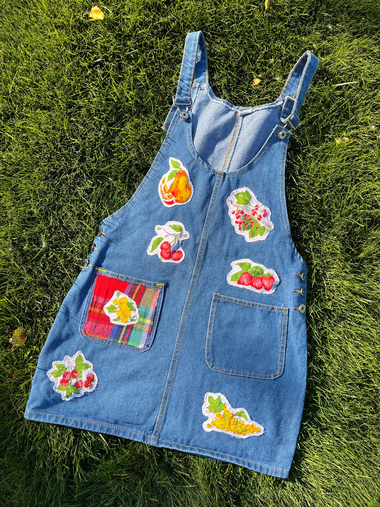 FRUIT PATCHWORK DENIM DRESS