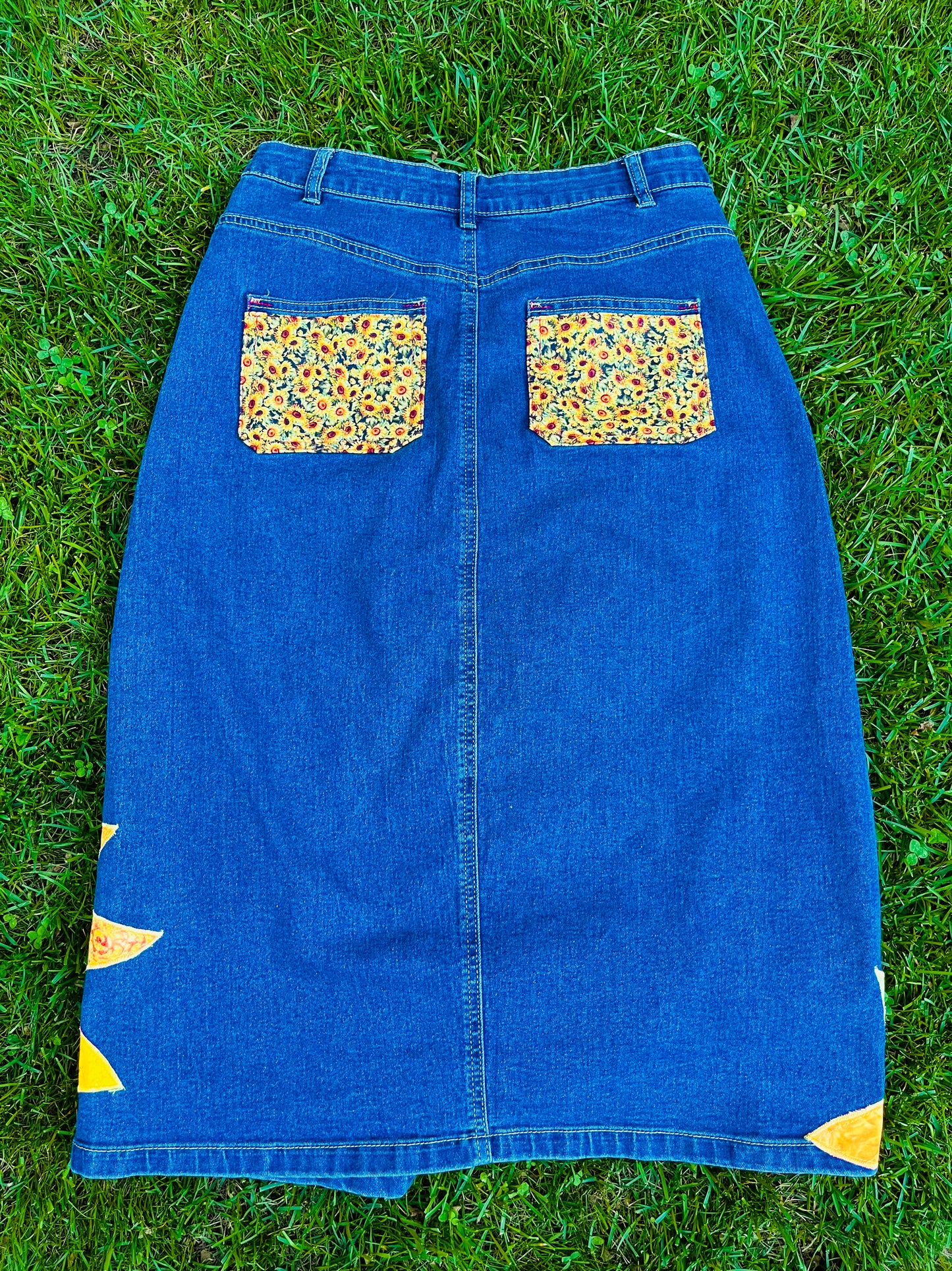SUNFLOWER PATCHWORK DENIM SKIRT