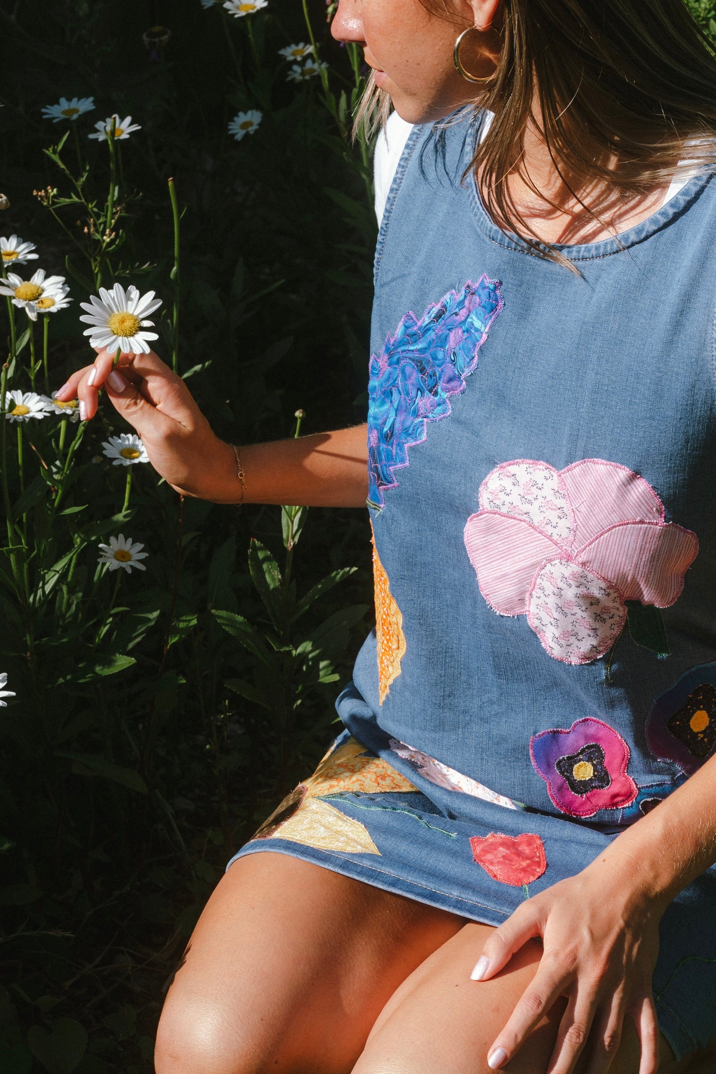 FLORAL FROLIC DENIM DRESS