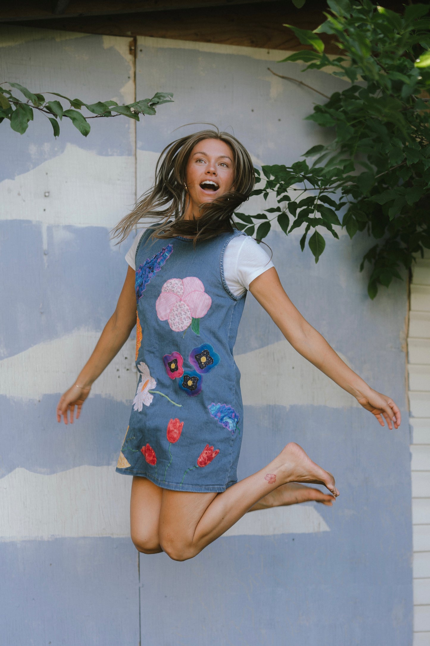 FLORAL FROLIC DENIM DRESS