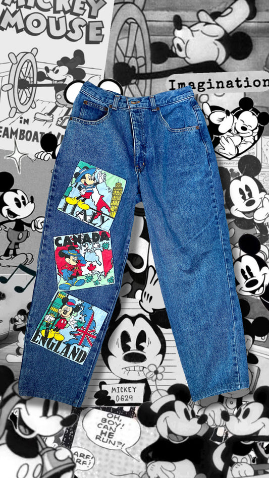 𝓥𝓘𝓝𝓣𝓐𝓖𝓔 DISNEY MICKEY BLUES PATCHWORK JEANS