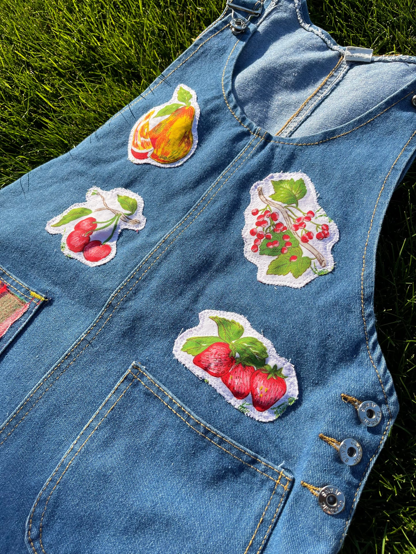FRUIT PATCHWORK DENIM DRESS