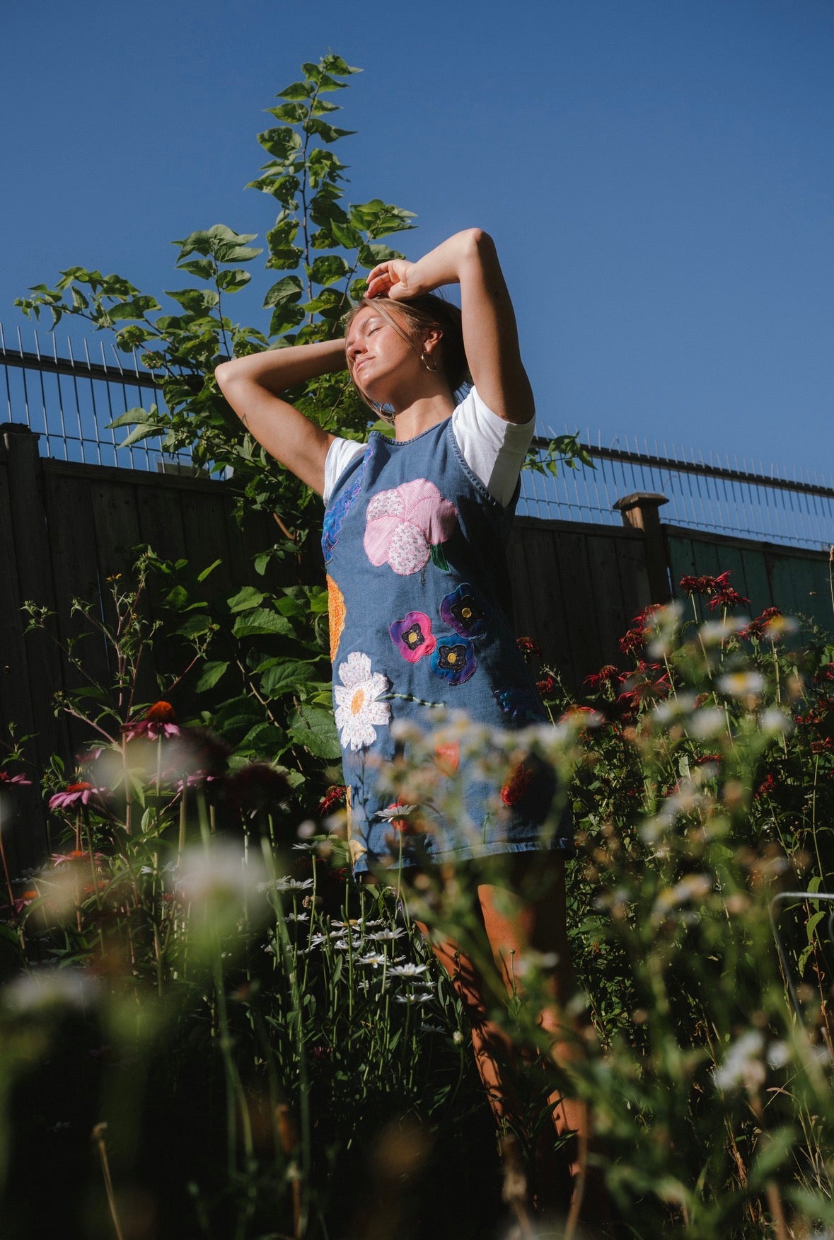 FLORAL FROLIC DENIM DRESS