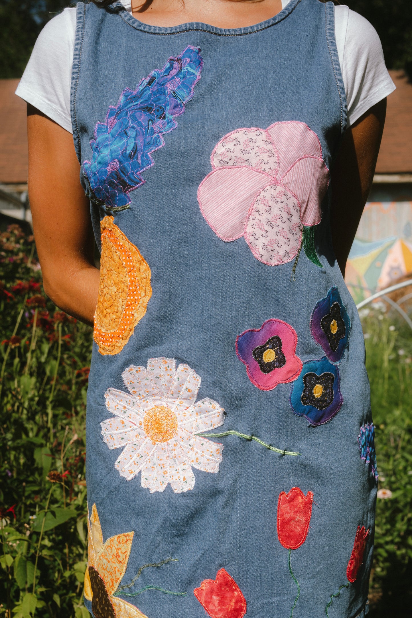 FLORAL FROLIC DENIM DRESS